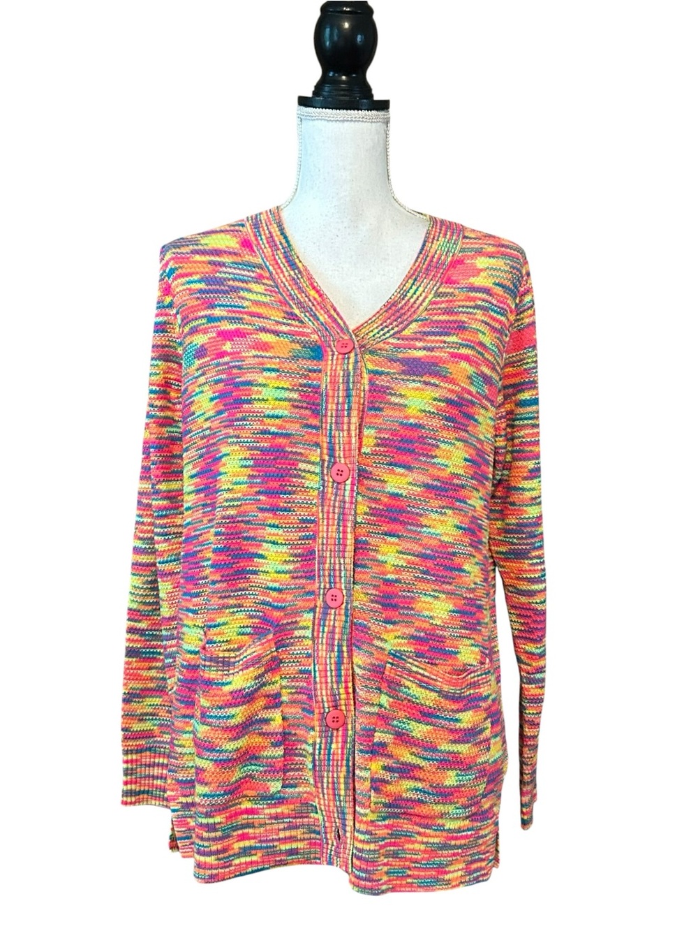NWT LOGO Lori Goldstein Neon Space Dye Button Down Cardigan Sweater SZ‎ XS Multi